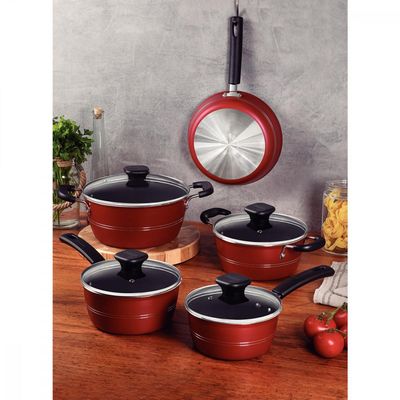 Jogo de Panelas Tramontina Sicilia em Aluminio com Revestimento Interno e Externo Antiaderente Starflon Excellent Vermel