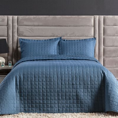 Kit Colcha Matelassê Percal 300 fios Basic Casal 07 Peças 100% Poliéster - Azul Butterfly