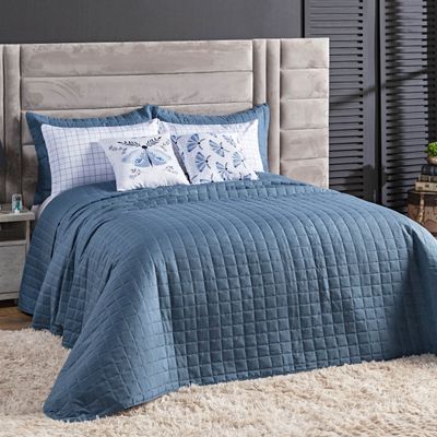 Kit Colcha Matelassê Percal 300 fios Basic Casal 07 Peças 100% Poliéster - Azul Butterfly