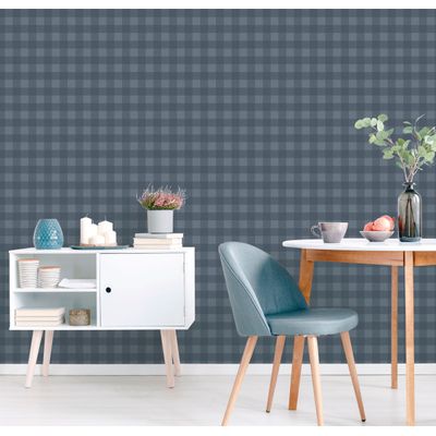Papel de Parede Essential Xadrez Vichy Cor Azul Com Cinza ES98131