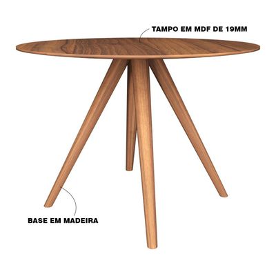 Mesa Sala de Jantar Cozinha Drever Redonda MDF/Nogueira - Gran Belo