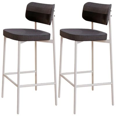 Kit 02 Banquetas Alta Bar Cozinha Sala De Jantar Aço Branco Kaira C01 Linho Preto Courino Preto - Lyam Decor