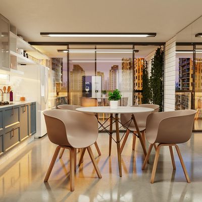Mesa Sala de Jantar Gustave Redonda Tampo MDF Base Madeira Branco - Gran Belo