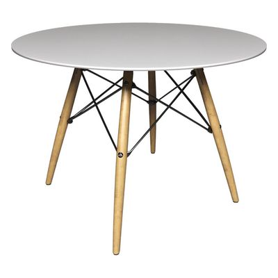 Mesa Sala de Jantar Gustave Redonda Tampo MDF Base Madeira Branco - Gran Belo