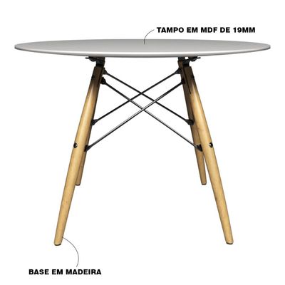 Mesa Sala de Jantar Gustave Redonda Tampo MDF Base Madeira Branco - Gran Belo
