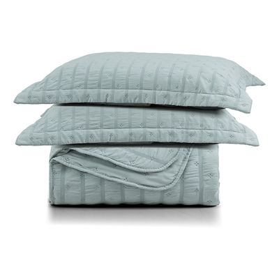 Kit Colcha Cobre Leito Plissê Casal Seersucker Premium 3 Peças Maciez e Leveza com Textura 3D Verde Essencial