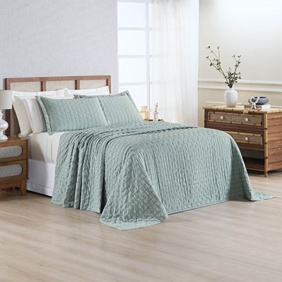 Kit Colcha Cobre Leito Plissê Casal Seersucker Premium 3 Peças Maciez e Leveza com Textura 3D Verde Essencial