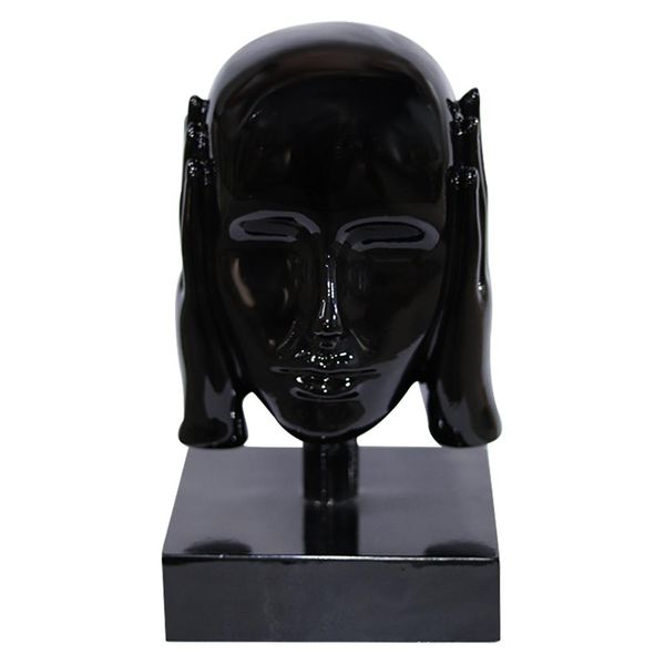 Escultura Decorativa Mascara Rosto Surdo Preto - Gran Belo