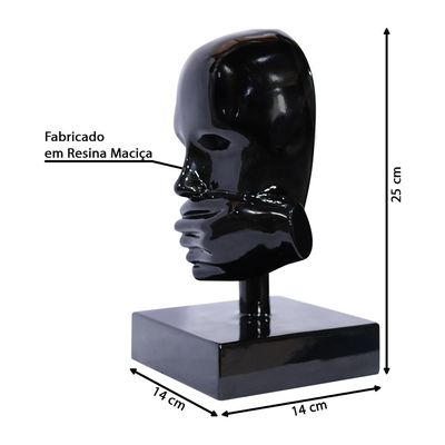 Escultura Decorativa Mascara Rosto Silêncio Preto - Gran Belo