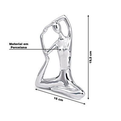 Escultura Decorativa de Yoga em Porcelana 19,5x16x6 Prata - Gran Belo