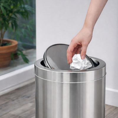 Lixeira Aço Inox 5L com Tampa Basculante Tramontina Banheiro Cesto de Lixo Cozinha Escritório