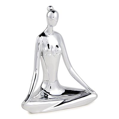 Escultura Decorativa de Yoga em Porcelana 19x15,5x7,5 Prata - Gran Belo