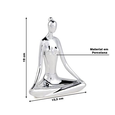 Escultura Decorativa de Yoga em Porcelana 19x15,5x7,5 Prata - Gran Belo