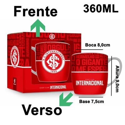 Caneca Porcelana Premium BrasFoot Inter 02 360 ML Urban Licenciada Branco