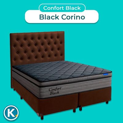 Cama Box Marrom+cabeceira+colchão King Confort Black Ortobom