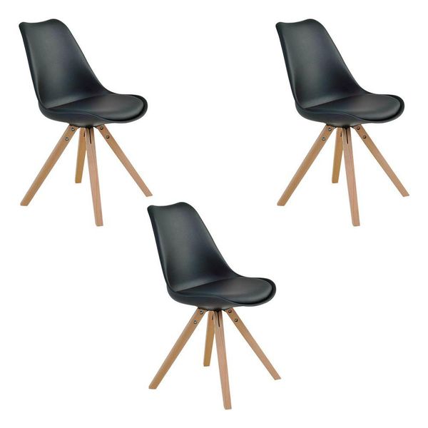 Kit 3 Cadeiras Decorativas Sala e Escritório Neo (PP) Preta - Gran Belo