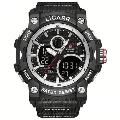 Relógio Desportivo Digital Masculino Duplo Display A Prova De água 5atm Estilo Casual Prateado Preto A