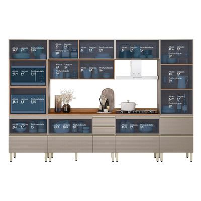 Cozinha Modulada Proença 6 Peças Com Cristaleira E Balcão 80cm Nogueira Touch/Nude Prime Tx - Demartêz