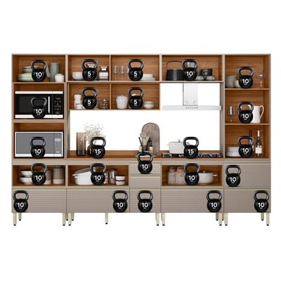 Cozinha Modulada Proença 6 Peças Com Cristaleira E Balcão 80cm Nogueira Touch/Nude Prime Tx - Demartêz