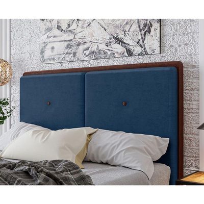 Cabeceira Estofada Casal 140 Cm Coral Veludo Azul Marinho