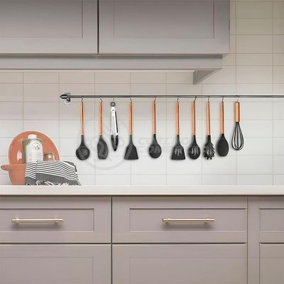 Kit 12 Peças Conjunto De Cozinha Utensílios De Silícone Com Espatulas Pincel Batedor Manual - Preto