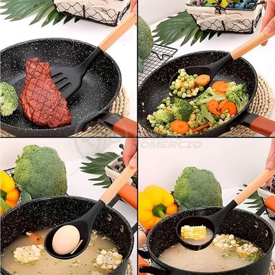 Kit 12 Peças Conjunto De Cozinha Utensílios De Silícone Com Espatulas Pincel Batedor Manual - Preto