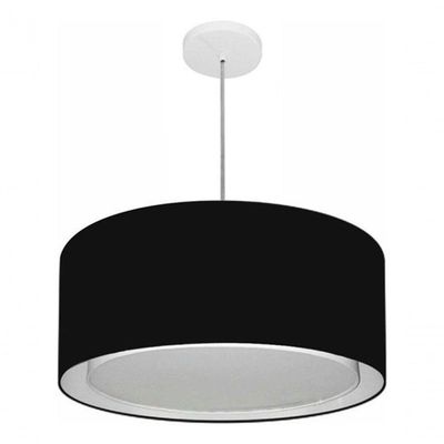 Lustre Pendente Cilíndrico Duplo Vivare Md-4294 Cúpula Em Tecido 50x25cm - Bivolt Preto 127/220v