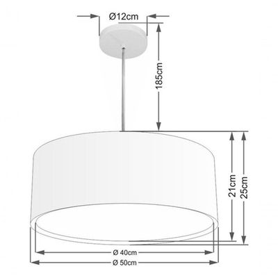 Lustre Pendente Cilíndrico Duplo Vivare Md-4294 Cúpula Em Tecido 50x25cm - Bivolt Preto 127/220v