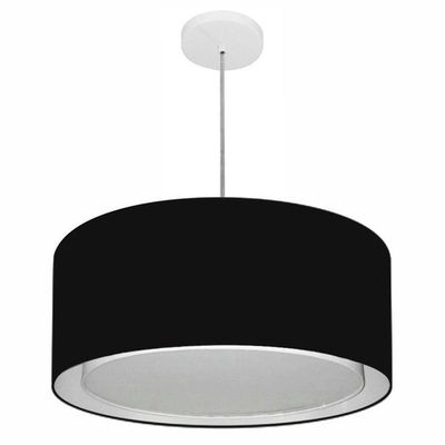 Lustre Pendente Cilíndrico Duplo Vivare Md-4294 Cúpula Em Tecido 50x25cm - Bivolt Preto 127/220v