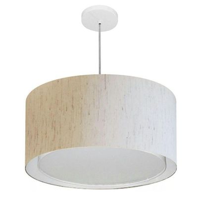 Lustre Pendente Cilíndrico Duplo Vivare Md-4295 Cúpula Em Tecido 50x30cm - Bivolt Linho Bege 127/220v