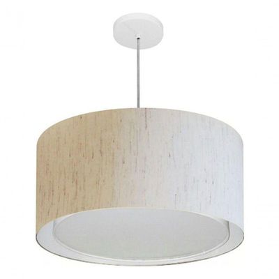 Lustre Pendente Cilíndrico Duplo Vivare Md-4295 Cúpula Em Tecido 50x30cm - Bivolt Linho Bege 127/220v