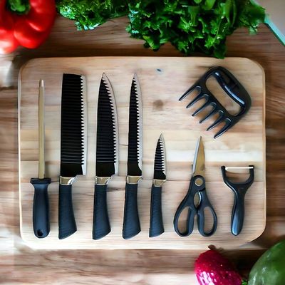 Jogo De Facas Conjunto 8 Peças Aço Inox Garra Tesoura Cozinha