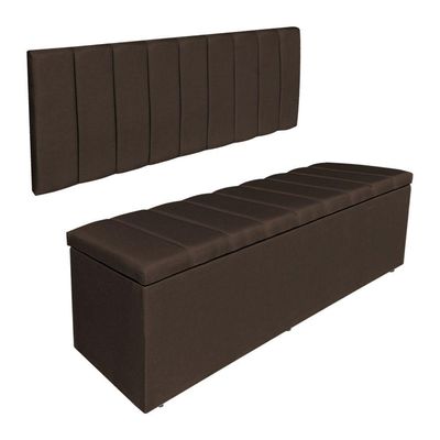 Kit Cabeceira Painel E Calçadeira Baú Solteiro 0,90m Londres Veludo Marrom Dal Poz Estofados