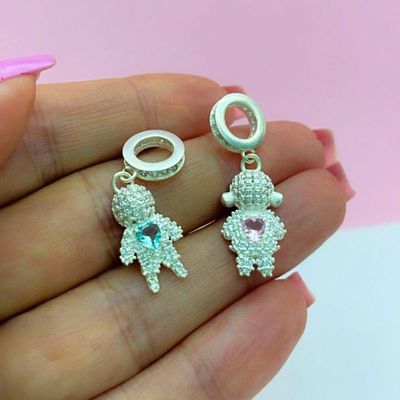 Pingente Filhos Cravejados Com Zirconias Prata 925 - Menino