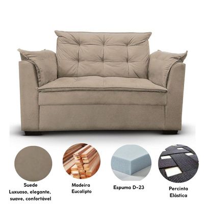 Sofá 2 Lugares Para Sala Moderno Confortável Tatiana Suede bege
