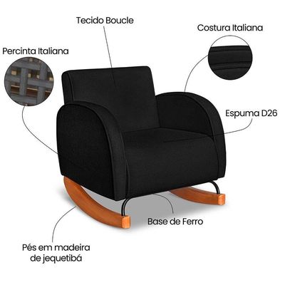 Poltrona Com Base Balanço Em Tecido Bouclé Cindy – Lucadi Preto