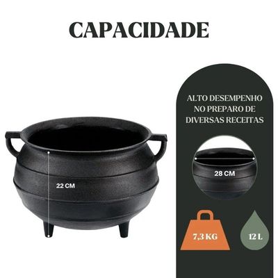 Caldeirão Tripé 28 Cm 12 L Em Ferro Fundido Panela Mineira