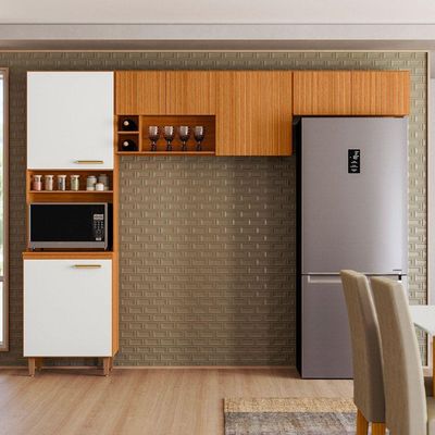 Cozinha Compacta 3 Peças Sicilia Freijo Uv Off Acetinado Ripado - Ssx Multicoisas