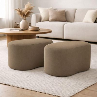 Kit 2 Puff Feijão Curvo Orgânico Sala Redondo Confortável Moderno Suede Capuccino
