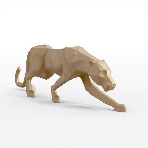Escultura Decorativa Pantera Caminhando M Dourado Fosco - Gran Belo