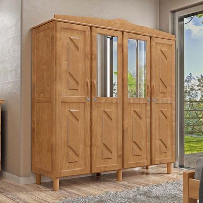 Guarda-roupa 4 Portas 3 Gavetas Brasil Freijó Madeira Pinus - Cavazotto