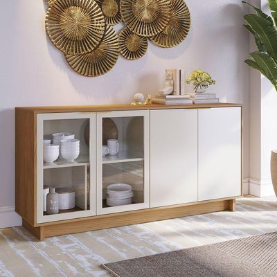Aparador Buffet Vitoria 160cm 4 Portas De Giro - Ssx Multicoisas Cor Freijó/off White