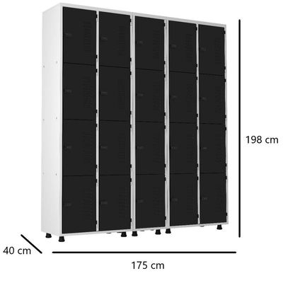 Armário Roupeiro Aço 20 Portas Academia Guarda Volume Trinco Preto