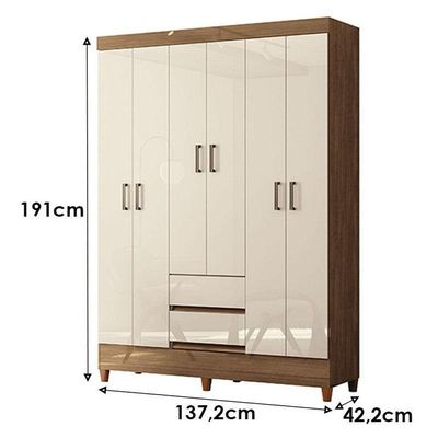 Guarda Roupa Casal 6 Portas Com Pés Fit Jequitibá Off Acetinado - Santos Andirá