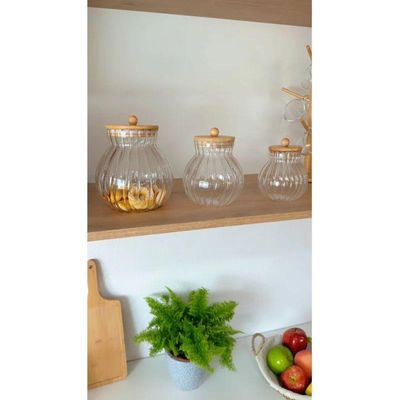 Porta Mantimentos De Vidro 450 Ml Com Tampa De Bambu Classic Wolff