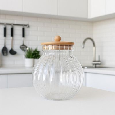 Porta Mantimentos De Vidro 450 Ml Com Tampa De Bambu Classic Wolff