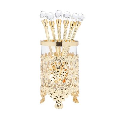 Conjunto 6 Colheres De Café Com Suporte Zamac Crystal Dourado Wolff