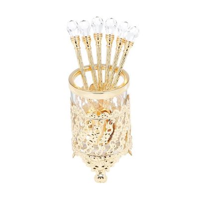 Conjunto 6 Colheres De Café Com Suporte Zamac Crystal Dourado Wolff