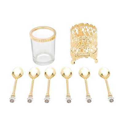 Conjunto 6 Colheres De Café Com Suporte Zamac Crystal Dourado Wolff