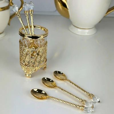 Conjunto 6 Colheres De Café Com Suporte Zamac Crystal Dourado Wolff
